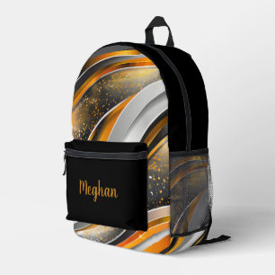 Elegant gold swirl pattern add name teen age girls printed backpack