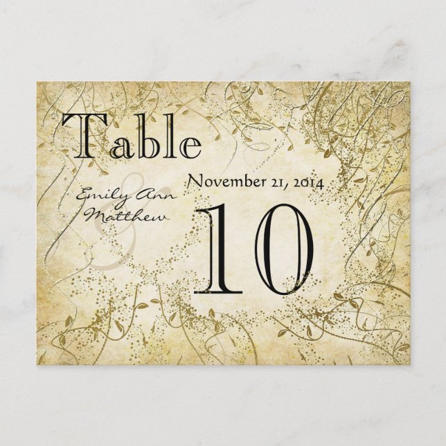 Elegant Gold Swirl Wedding Table Number Postcard (Front)