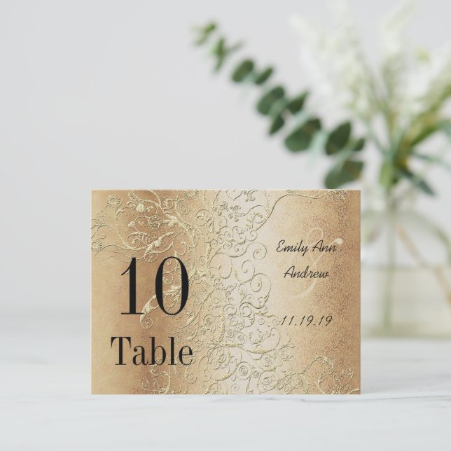 Elegant Gold Swirls Black Font Table Numbers Postcard (Standing Front)
