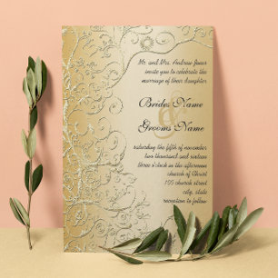 Elegant Gold Swirls Black Font Wedding Invitation