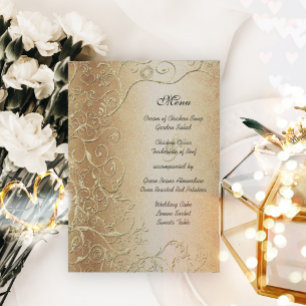 Elegant Gold Swirls Black Font Wedding Menu