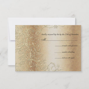 Elegant Gold Swirls Black Font Wedding RSVP Card