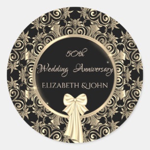 Elegant Gold Swirls,Bow Anniversary Classic Round Sticker