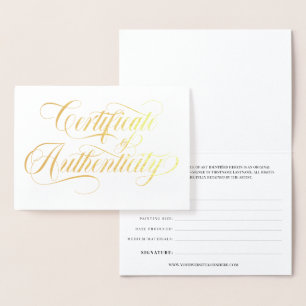 Elegant Gold Swirls Certificate of Authenticity Foil Card