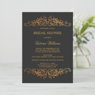 Elegant Gold Swirls Dark Grey Invitation