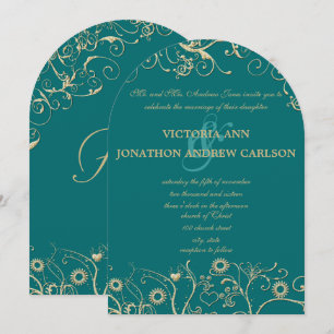 Elegant Gold Swirls Deep Emerald or any colour Invitation