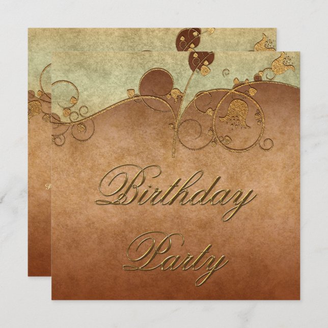 Elegant Gold Swirls & Floral Decorations Birthday Invitation (Front/Back)