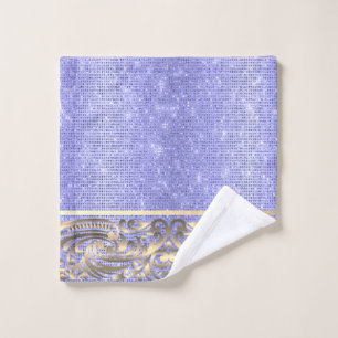 Elegant Gold Swirls Violet Sequins Bath Towel Set