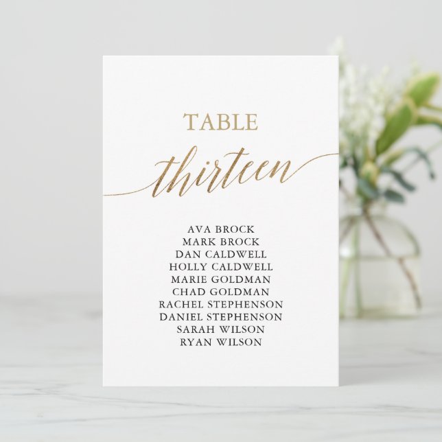 Elegant Gold Table Number 13 Seating Chart (Standing Front)