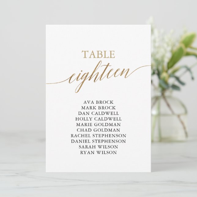 Elegant Gold Table Number 18 Seating Chart (Standing Front)