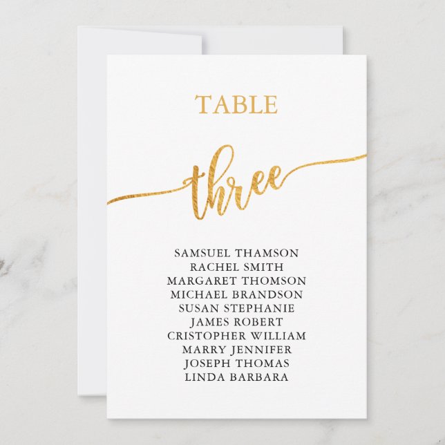 Elegant Gold Table Number 3 Seating Chart (Front)