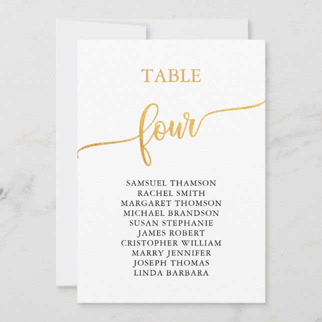 Elegant Gold Table Number 4 Seating Chart (Front)