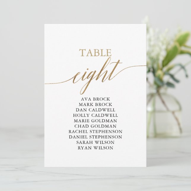 Elegant Gold Table Number 8 Seating Chart (Standing Front)