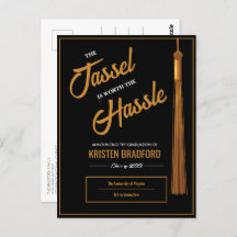 Elegant Gold Tassel Black Graduation Announcement