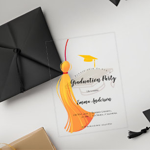 Elegant Gold Tassel Class of 2025 Graduation Party Acrylic Invitations