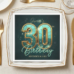 Elegant Gold Teal 3D Typography 30th Birthday Napkin<br><div class="desc">Celebrate a milestone 30th birthday in style with these sophisticated paper napkins featuring bold 3D gold and teal typography. The deep, dark background makes the shimmering gold accents and vibrant turquoise numbers pop, creating a luxurious aesthetic for your event. Perfect for a modern men's or women's birthday party or a...</div>