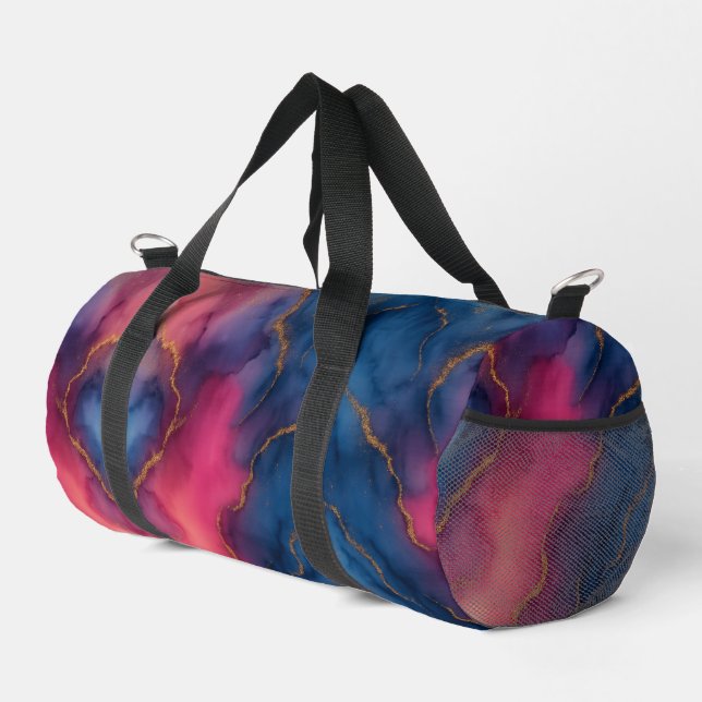 Elegant Gold & Teal Abstract Pattern | Stylish Duf Duffle Bag (Right Corner)