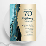 Elegant Gold Teal Agate 70th Birthday Invitation<br><div class="desc">Teal and gold agate 70th birthday party invitation. Elegant modern design featuring watercolor agate marble geode background,  faux glitter gold and typography script font. Trendy invite card perfect for a stylish women's bday celebration. Printed Zazzle invitations or instant download digital printable template.</div>