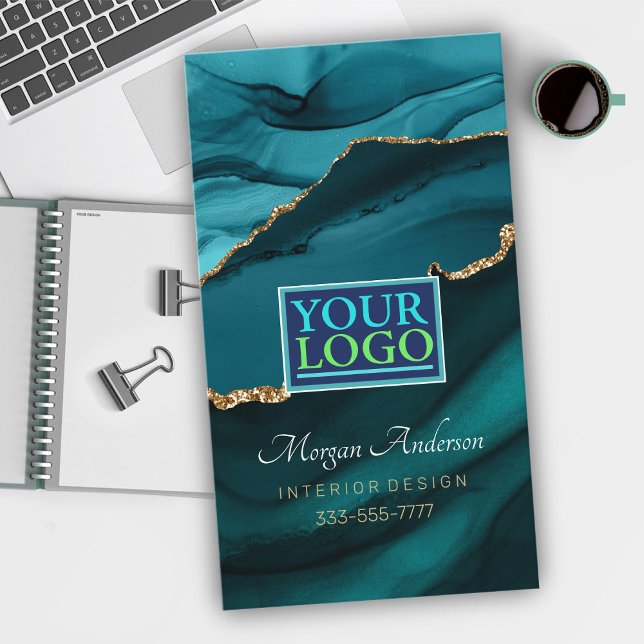 Elegant Gold & Teal Agate, Your Logo Professional  Business Card (Creator Uploaded)