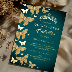 Elegant Gold Teal Butterfly Quinceanera