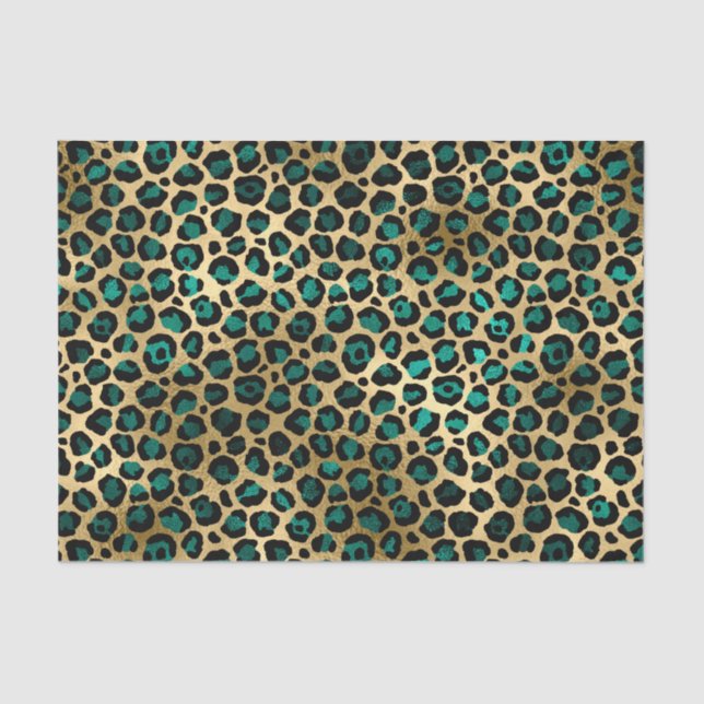 Elegant Gold Teal Leopard Animal Print Tissue Paper (Front)