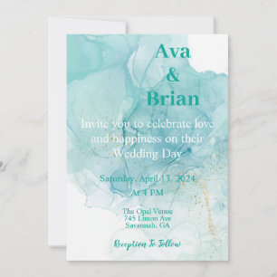 Elegant Gold Teal Watercolor Wedding            Invitation