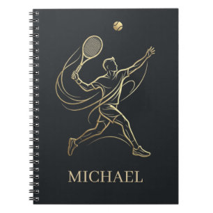 Elegant Gold Tennis Player with Custom Name Notebook