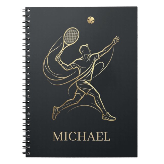 Elegant Gold Tennis Player with Custom Name        Notebook (Front)