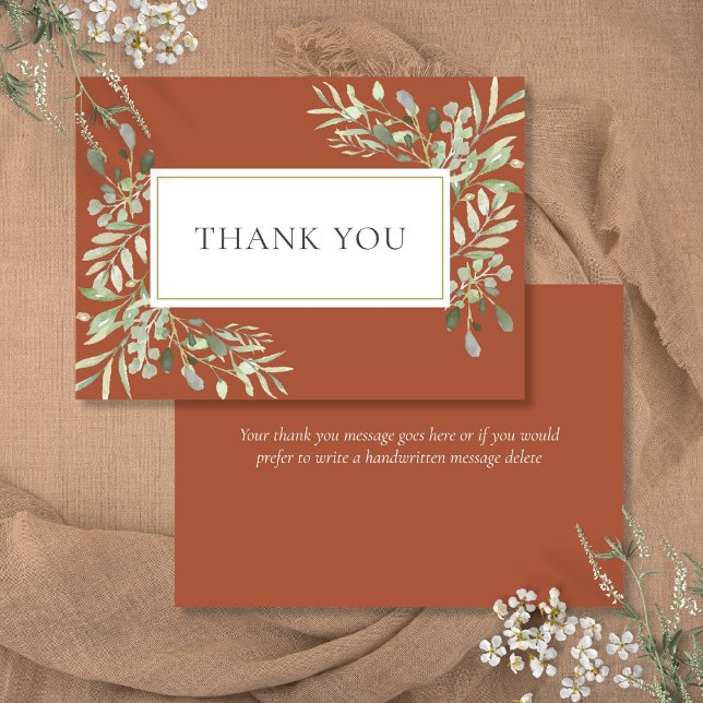 Elegant Gold Terracotta Greenery Foliage Thank You Card (Elegant Gold Terracotta Greenery Foliage Thank You Card)