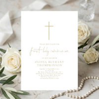 Elegant Gold Text Cross First Holy Communion