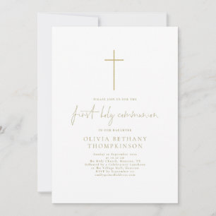 Elegant Gold Text Cross First Holy Communion Invitation