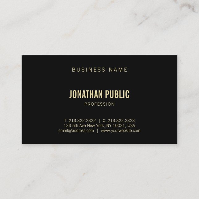 Elegant Gold Text Font Chic Black Modern Plain Business Card (Front)