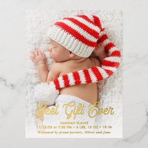 elegant gold text holiday birth announcement