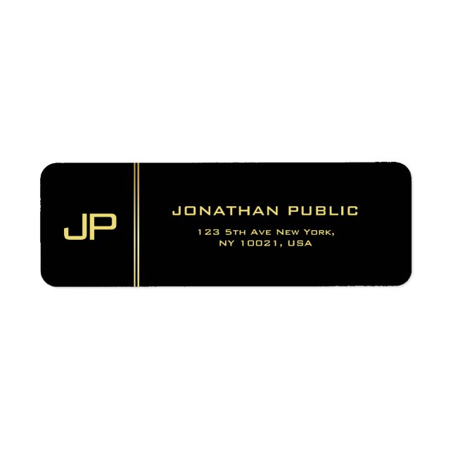 Elegant Gold Text Name Modern Monogram Return Address Label (Front)