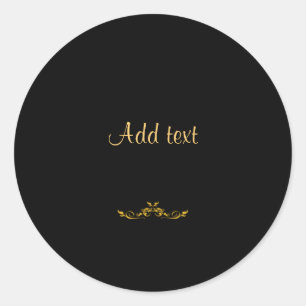 Elegant gold text on black template classic round sticker