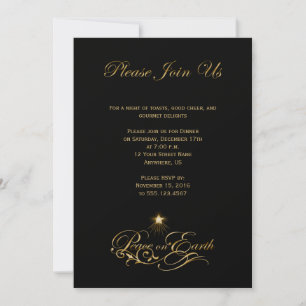 Elegant Gold Text Peace On Earth Black Invite