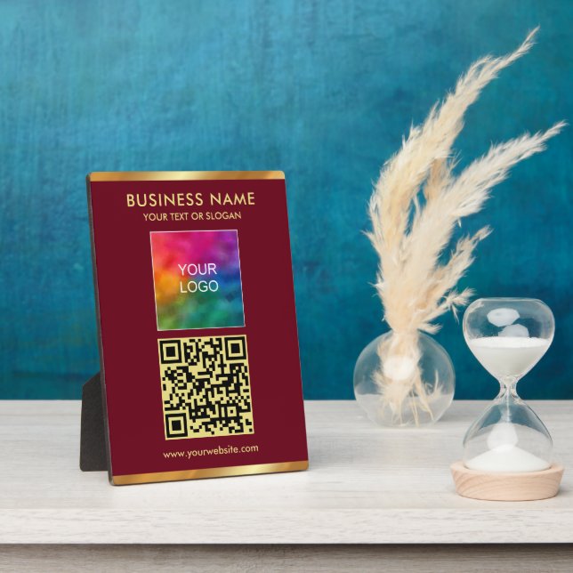 Elegant Gold Text QR Code Upload Company Logo Plaque (Side)