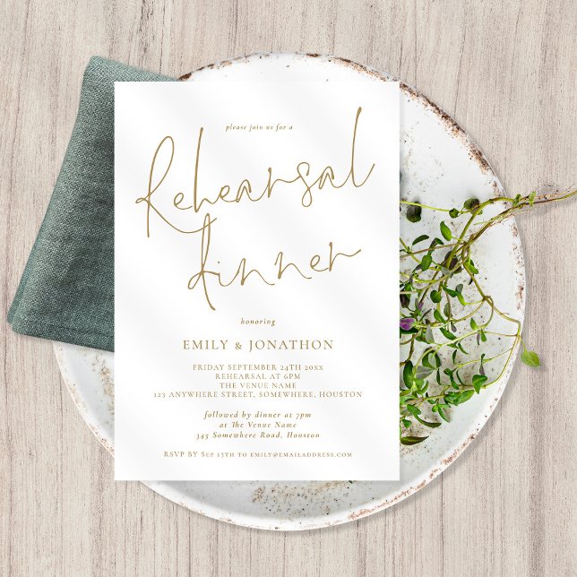 Elegant Gold Text Wedding Rehearsal Dinner Invitation (Available printed or digitally)