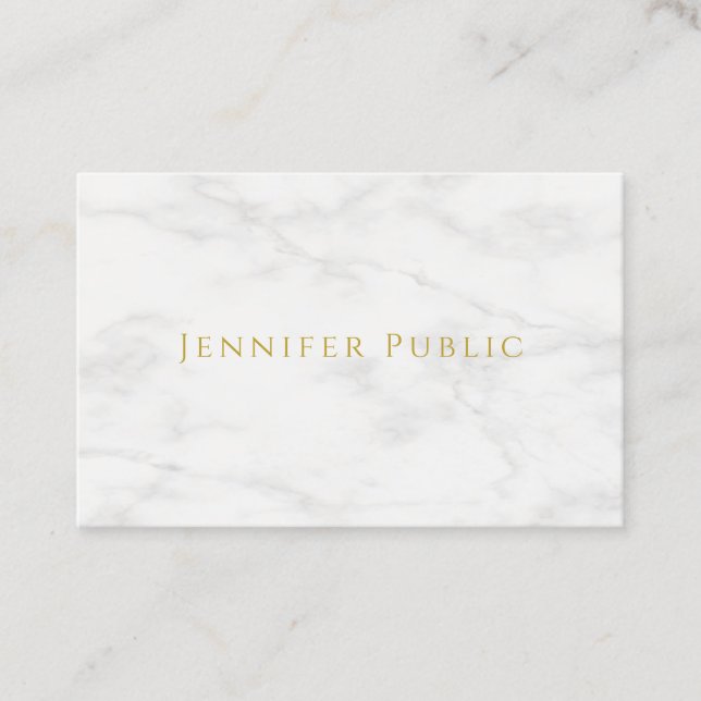 Elegant Gold Text White Marble Modern Minimalist Business Card (Front)