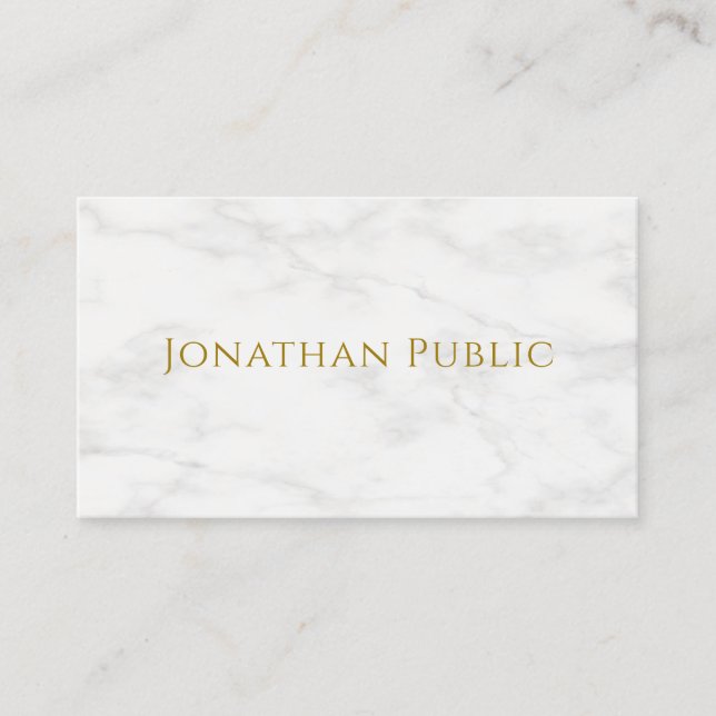 Elegant Gold Text White Marble Template Modern Business Card (Front)