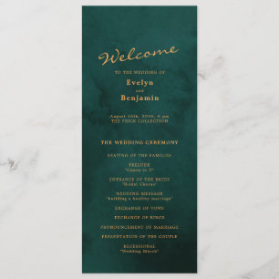 Elegant Gold Text with Green Background Wedding Program