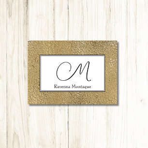 Elegant Gold Texture Big Monogram Two Border Note Card