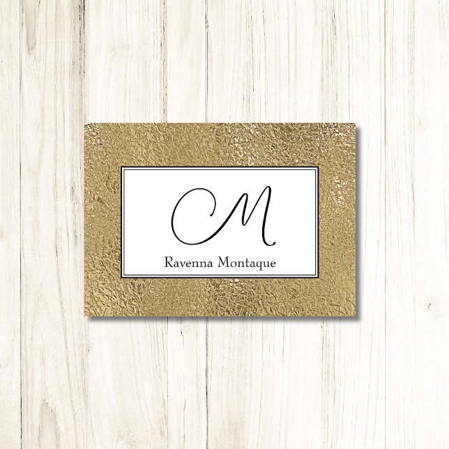 Elegant Gold Texture Big Monogram Two Border Note Card (Creator Uploaded)