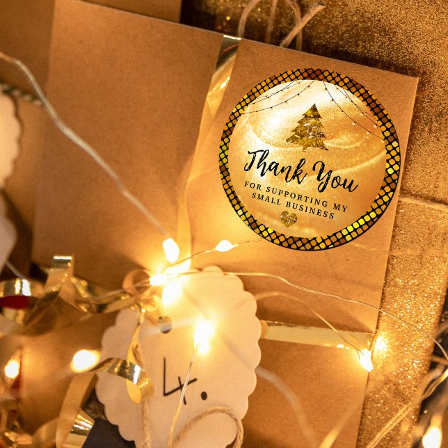 Elegant Gold Thank You | Glitter and Pearl Classic Round Sticker (Elegant Gold Thank You | Glitter and Pearl Classic Round Sticker #holidaysticker #supporting #bright)