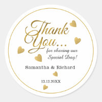 Elegant Gold Thank You Heart Wedding Favour