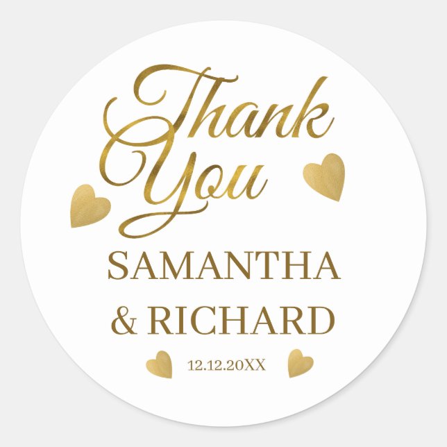 Elegant Gold Thank You Wedding Favour Classic Round Sticker (Front)