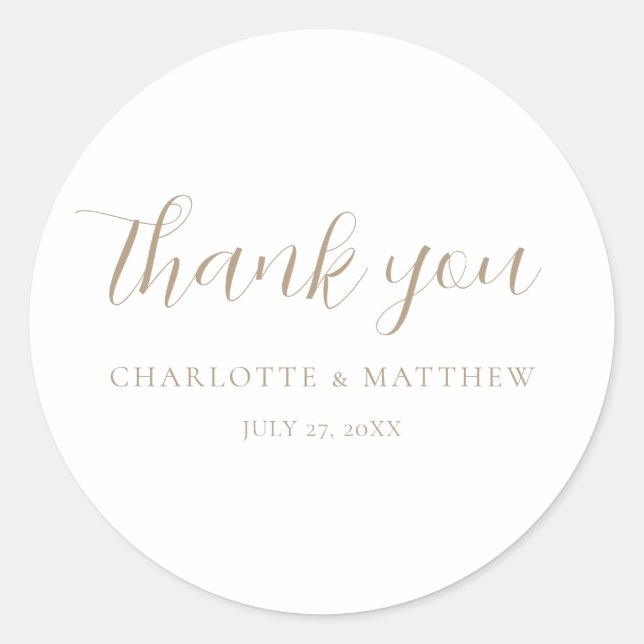 Elegant Gold Thank You Wedding Round Sticker (Front)
