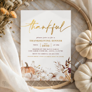 Elegant Gold Thankful Thanksgiving Dinner Party  Invitation