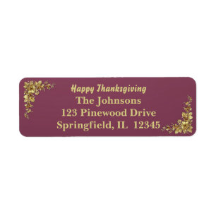 Elegant Gold Thanksgiving Return Address Label