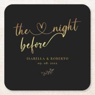 Elegant Gold The Night Before Wedding Square Paper Coaster